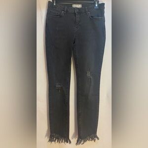 We The Free People Fringe Hem Light Black Skinny Jeans Size 26